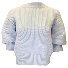 Autre Marque-Sacai Light Blue Short Puff Sleeved Knit Pullover Sweater-Blue