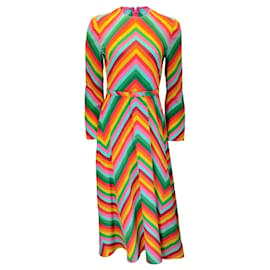 Autre Marque-Valentino Multicolor Chevron Print Crepe De Chine Midi Dress-Multiple colors
