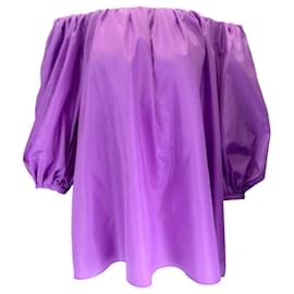 Autre Marque-Valentino Violet Washed Silk Taffeta Off-the-Shoulder Top-Purple