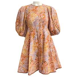 Autre Marque-Zimmermann Gold Multi Linen Paisley Print Dress-Orange