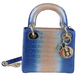 Christian Dior-Christian Dior Mini Lady Dior Tasche aus blauem Perlmutt-Alligator-Blau