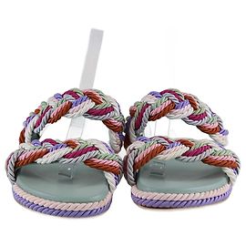 Valentino Multicolor Woven Rope Rockstud Torchon Slides Multiple colors