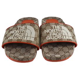The North Face X Gucci Brown/Orange Gg Flat Slides Brown