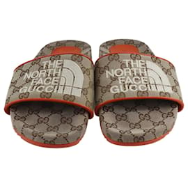The North Face-The North Face X Gucci Brown/Orange Gg Flat Slides-Brown