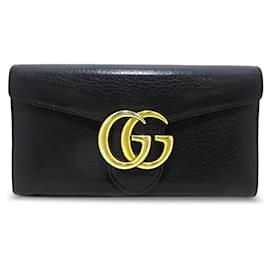 Gucci-Portefeuille long en cuir noir Gucci GG Marmont-Noir