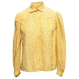Autre Marque-Blusa de seda estampada vintage amarela e preta Jan Vanvelden tamanho US S/M-Amarelo