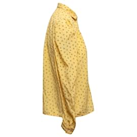 Autre Marque-Gelb-schwarze Vintage-Bluse aus bedruckter Seide von Jan Vanvelden, Größe US S /M-Gelb