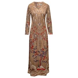 Lanvin-Vintage Beige & Multicolor Lanvin Tree Print Maxi Dress Size US S-Beige