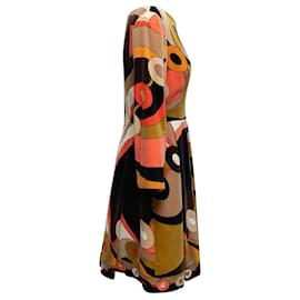 Emilio Pucci-Vintage negro y multicolor Emilio Pucci terciopelo estampado abstracto vestido tamaño EE.UU. 14-Negro