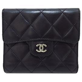 Chanel-Black Chanel CC Lambskin Trifold Flap Wallet-Black