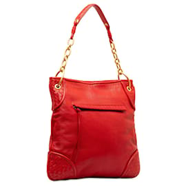 Bottega Veneta-Bolsa de ombro de couro com acabamento vermelho Bottega Veneta Intrecciato-Vermelho