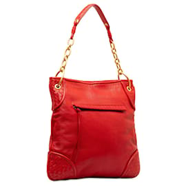 Bottega Veneta-Red Bottega Veneta Intrecciato Trimmed Leather Shoulder Bag-Red