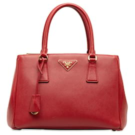 Prada-Red Prada Medium Saffiano Lux Galleria lined Zip Satchel-Red