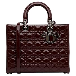 Dior-Red Dior Large Cannage Patent Lady Dior Satchel-Red