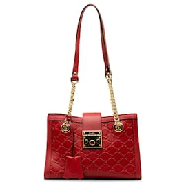 Gucci-Bolsa de ombro com cadeado Gucci Guccissima vermelha-Vermelho