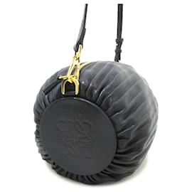 Loewe-Black Loewe Pleated Nappa Bracelet Pouch Handbag-Black