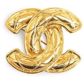 Chanel-Broche matelassée Chanel CC dorée-Doré