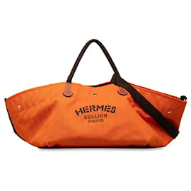 Hermès-Orange Hermes Toile Fourre Tout du Cavalier Carryall Tote Satchel-Orange