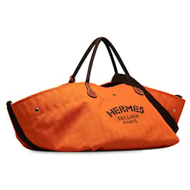 Hermès-Orange Hermes Toile Fourre Tout du Cavalier Carryall Tote Satchel-Orange