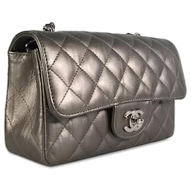 Chanel-Gray Chanel Mini Rectangular Classic Metallic calf leather Single Flap Crossbody Bag-Metallic