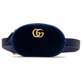 Gucci-Blue Gucci Velvet GG Marmont Matelasse Belt Bag-Blue