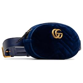 Gucci-Blue Gucci Velvet GG Marmont Matelasse Belt Bag-Blue