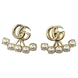 Gucci-Pendientes colgantes con forma de G dorados con perlas de imitación de Gucci-Dorado