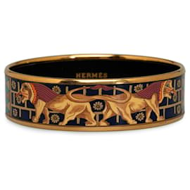 Hermès-Brown Hermes Babylon Lions Wide Enamel Bangle Costume Bracelet-Brown