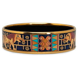 Hermès-Bracelet de costume large en émail marron Hermes Babylon Lions-Marron