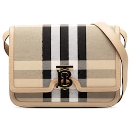 Burberry-Borsa a tracolla TB Burberry in tela beige con motivo check-Beige