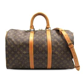 Louis Vuitton-Marrom Louis Vuitton Monograma Keepall Bandouliere 45 Mala de viagem-Marrom