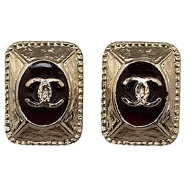 Chanel-Gold Chanel CC Resin Square Stud Earrings-Golden