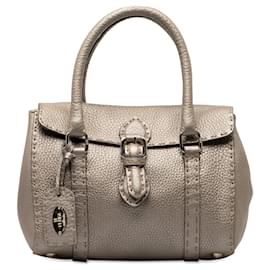 Fendi-Gray Fendi Selleria Linda Leather Handbag-Other
