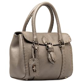 Fendi-Gray Fendi Selleria Linda Leather Handbag-Grey
