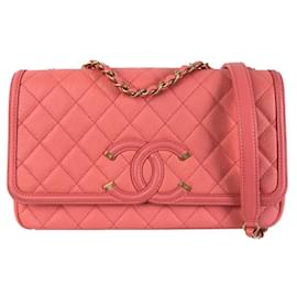 Chanel-Bolsa com aba de filigrana Chanel médio Caviar CC rosa-Rosa