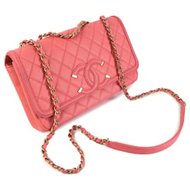 Chanel-Bolsa com aba de filigrana Chanel médio Caviar CC rosa-Rosa