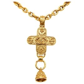 Chanel-Gold Chanel Cross Pendant Necklace-Golden