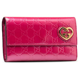 Gucci-Rosafarbene lange Geldbörse „Gucci Guccissima Lovely Heart“-Pink