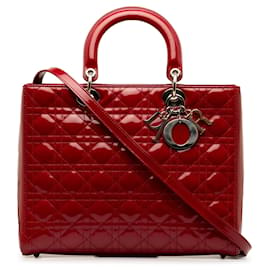 Dior-Bolso satchel Lady Dior grande de charol Dior rojo Cannage-Roja