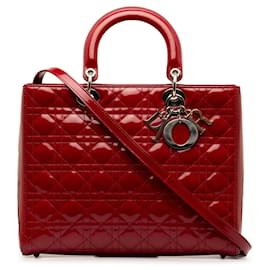 Dior-Bolsa Red Dior Grande Patente Cannage Lady Dior-Vermelho