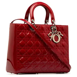 Dior-Red Dior Large Patent Cannage Lady Dior Satchel-Red