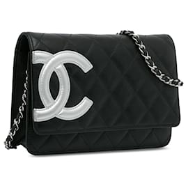 Chanel-Portefeuille noir Chanel Cambon Ligne sur sac à bandoulière en chaîne-Noir