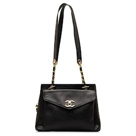 Chanel-Bolsa preta com corrente com bolso frontal Chanel Caviar preto-Preto