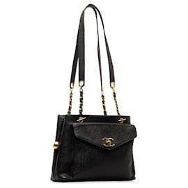 Chanel-Borsa a tracolla con catena nera Chanel Caviar con tasca frontale-Nero