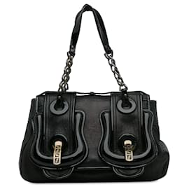 Fendi-Black Fendi Leather B Shoulder Bag-Black