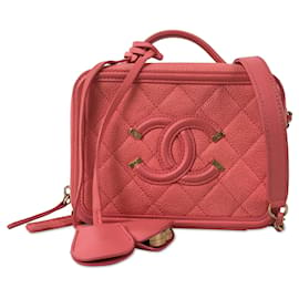 Chanel-Borsa a tracolla Vanity in filigrana CC piccola caviale Chanel rosa-Rosa