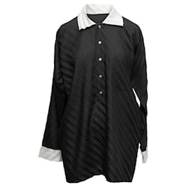 Issey Miyake-Camiseta plisada de manga larga Issey Miyake en blanco y negro Talla US M/l-Negro