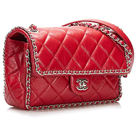 Chanel-Corrente vermelha Chanel amassada em toda a aba-Vermelho