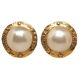 Chanel-Gold Chanel Faux Pearl CC Clip On Earrings-Golden