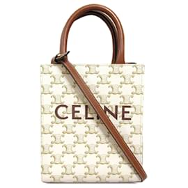 Céline-Bolsa Celine Mini Triomphe Vertical Cabas Branca-Branco